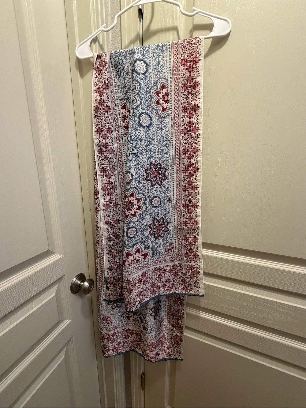 Vince Camuto Cream Scarf with Red & Blue Floral Border